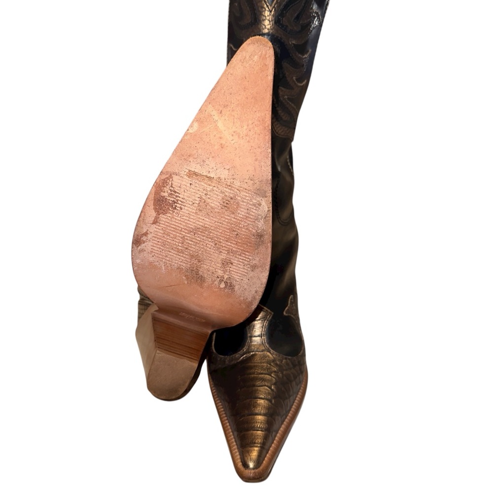 Para Raio Brazil 70’s Western Giddy Up Black Gold Metallic Leather Cowboy Boots - Picture 7 of 17